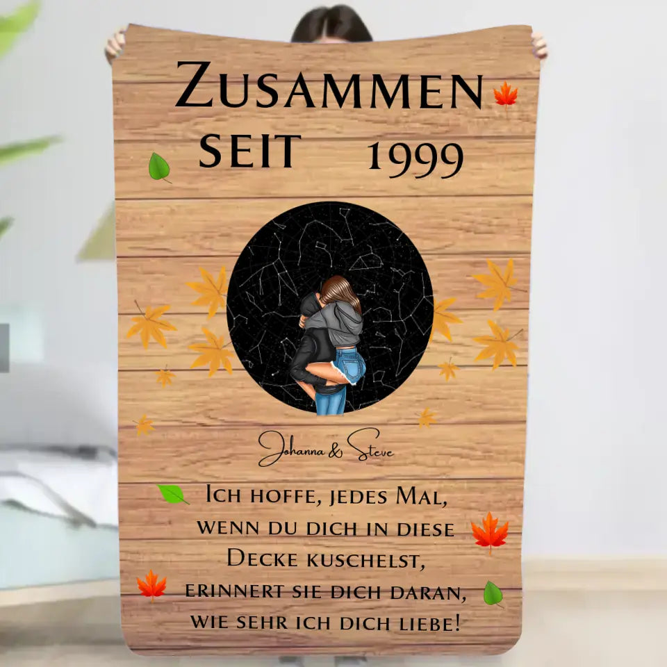 Kuscheldecke Sternenkarte hochheben personalisiert